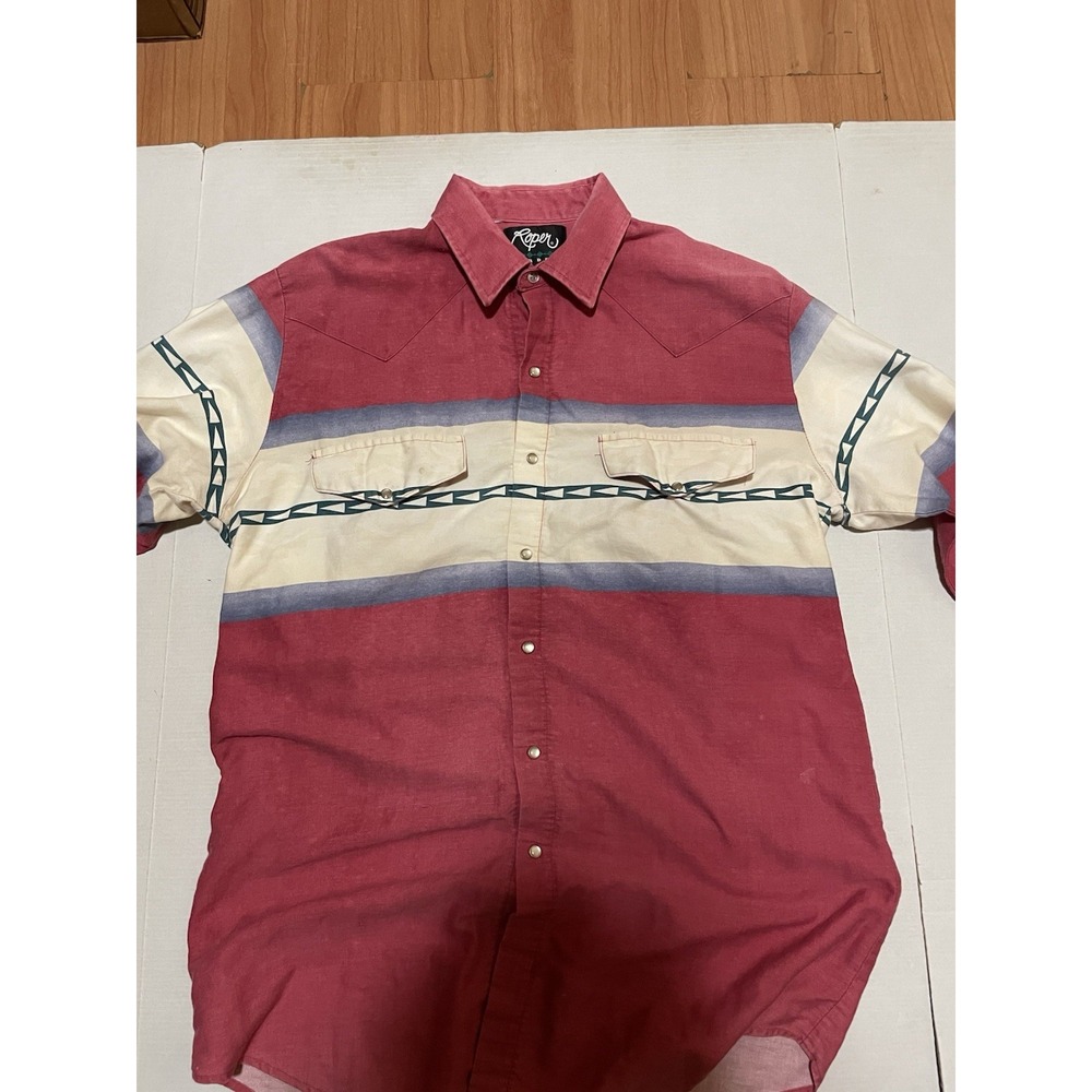 Roper Boulder Western Shirt Mens XL Red Aztec Pearl Snap Vintage 90s USA